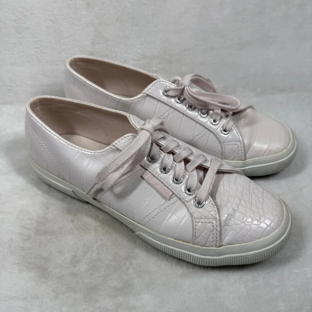 Superga 2750 Cotu Pink Croc Embossed Low Top Sneakers Mens 7.5 Womens 9 EU 40